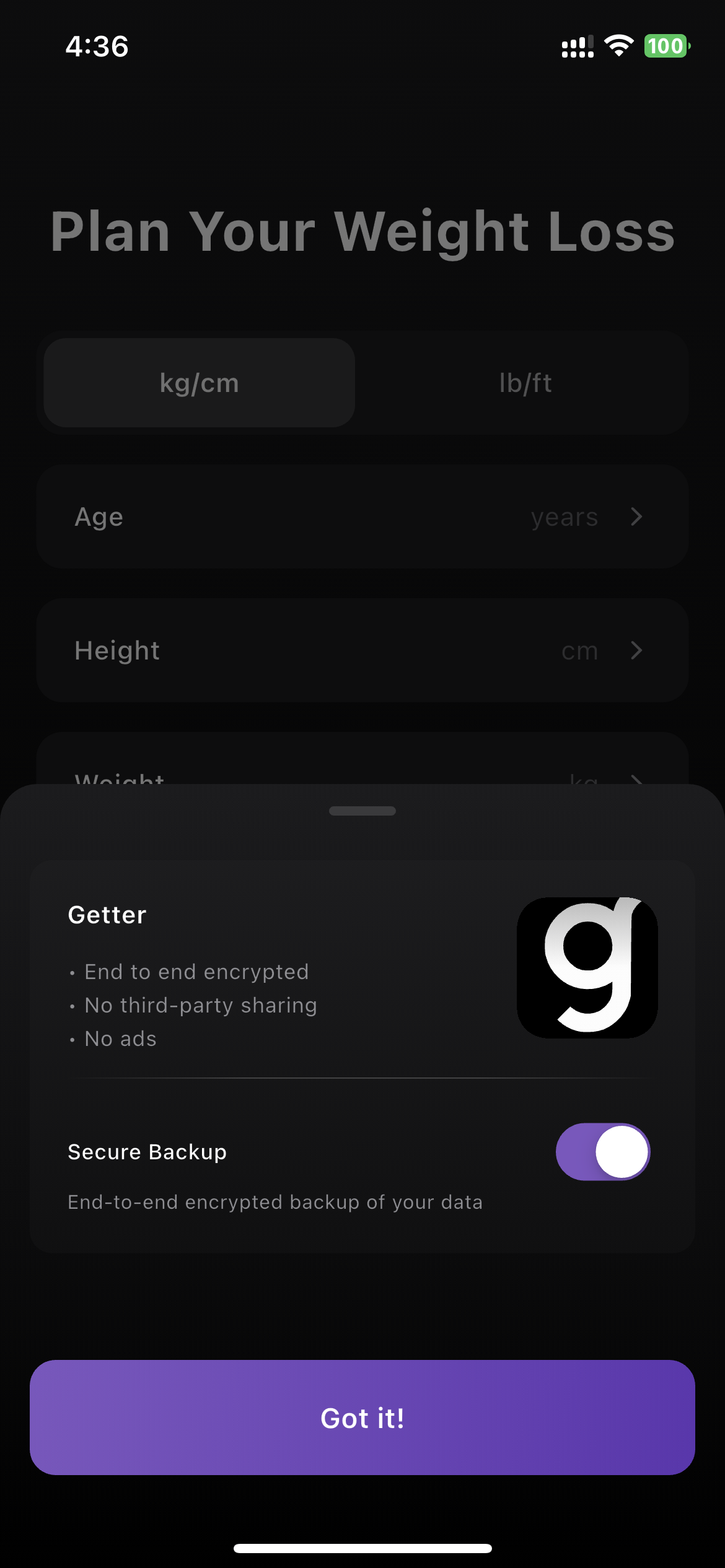 Your Privacy, Your Terms - Getter App Screenshot