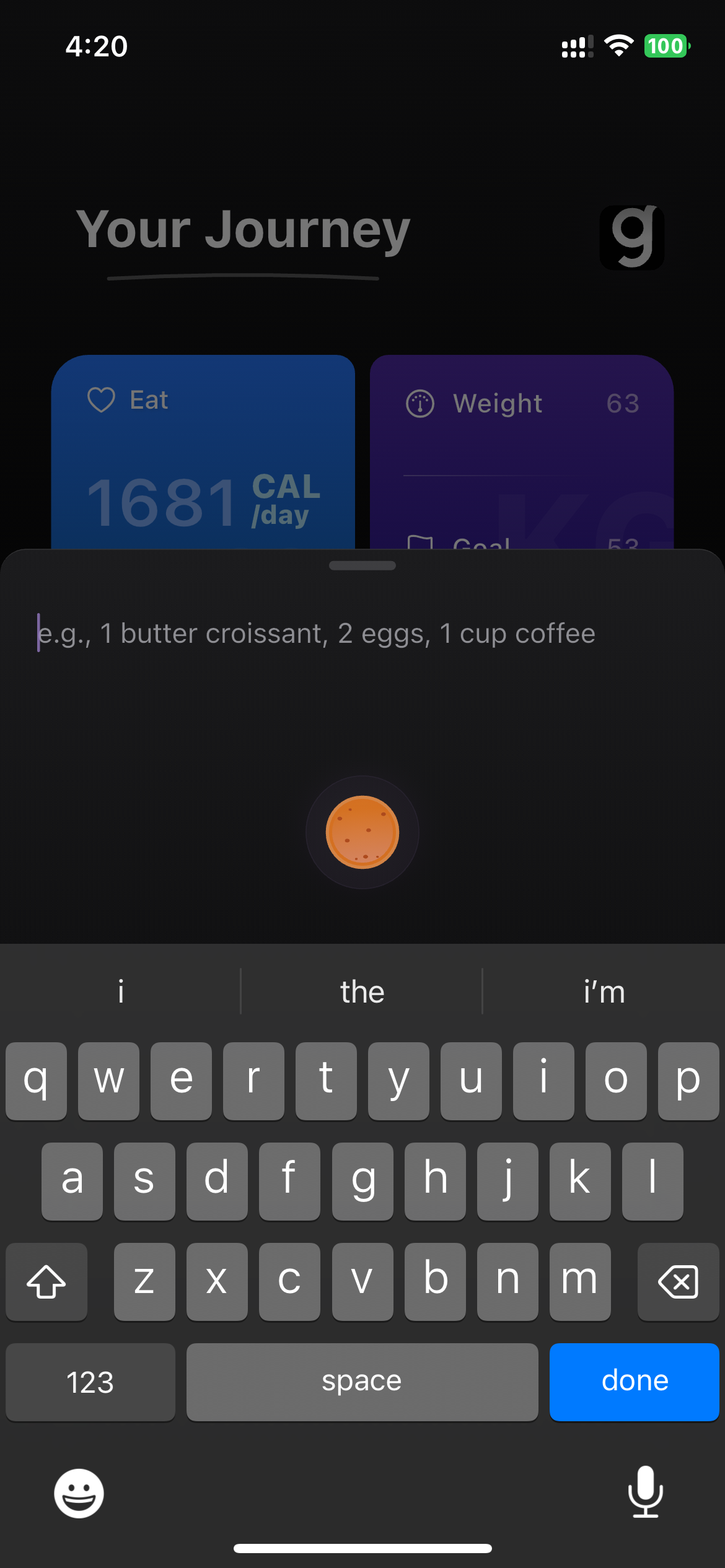 Log Meals, Naturally - Getter App Screenshot